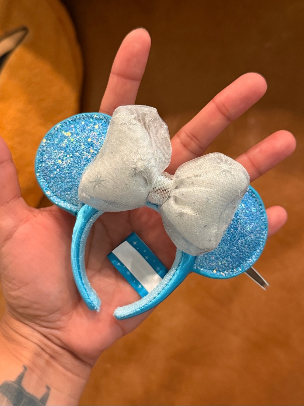 Tokyo Disney Sea Sparkling Jubilee Blue Glitter Minnie Ears with Silver Bow